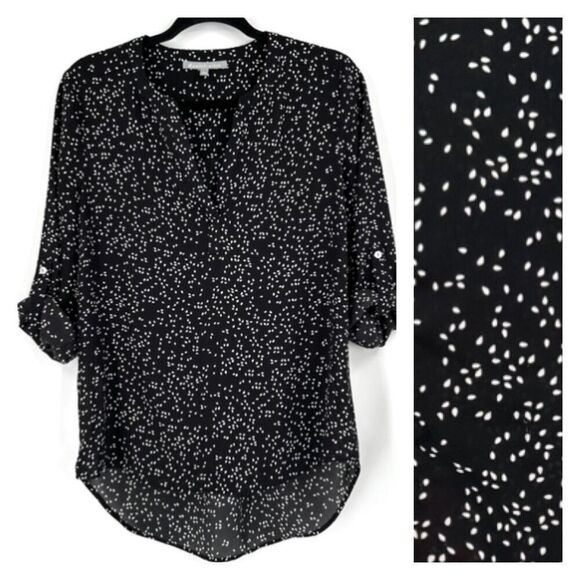 Daniel Rainn Koda Split Neck Rain Drop Polka Dot Blouse Black & White Size Small - Picture 1 of 16